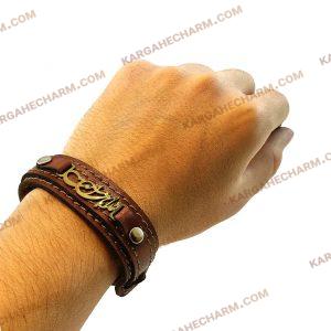 دستبند چرم طرح پلاک خدا با من است